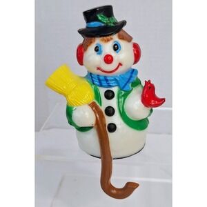 Vintage Giftco Blow Mold Stocking Holder Snowman Broom Cardinal Top Hat
